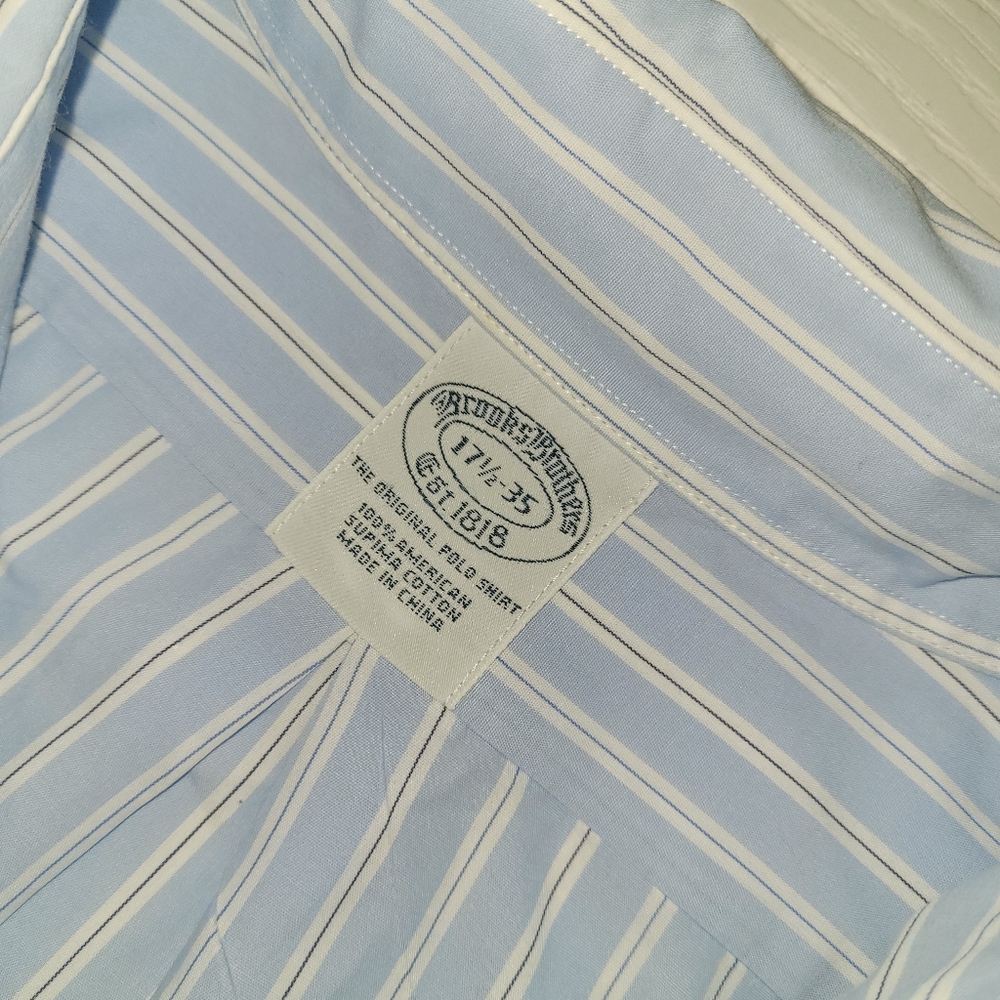 Brooks Brothers Original Polo Long Sleeve Mens Blue White Pin Stripes Button - Picture 4 of 5